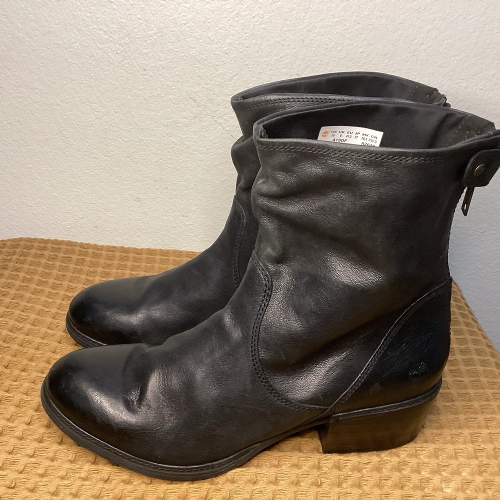 Timberland SUTHERLIN BAY Women's Sz 10 Boots Black Leather Ankle Zip
